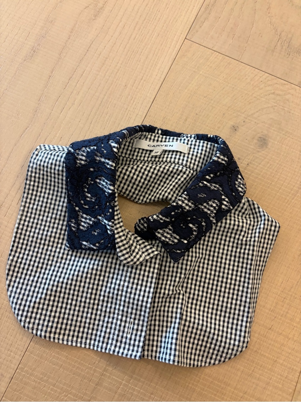 Carven Navy & White Gingham Detachable Collar with Lace